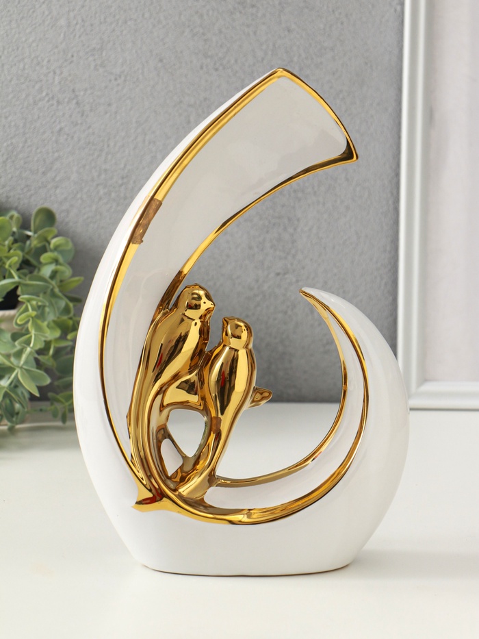 Фигура керамика «Две птички. Абстракция», белый с золотом, 8×20×29 см