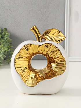 Фигура керамика «Срез яблока», белый с золотом, 11×18×22 см