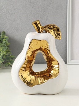 Фигура керамика «Срез груши», белый с золотом, 10×18×24.5 см