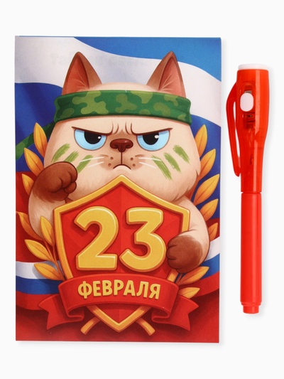 Подарочный набор «С 23 февраля», ручка с фонариком и невидимыми чернилами, блокнот А6, 16 л