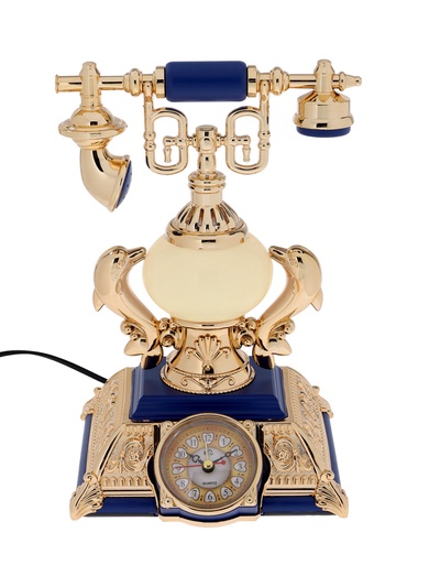 УЦЕНКА Часы-светильник «Ретро телефон», синий, с будильником, 28.5×18×18 см