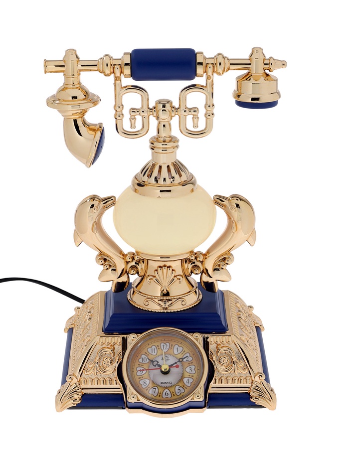 УЦЕНКА Часы-светильник «Ретро телефон», синий, с будильником, 28.5×18×18 см - Фото 1