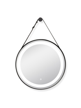 Зеркало настенное сенсорное, с LED – подсветкой, в круглой раме из металла с ремешком, d=57 см