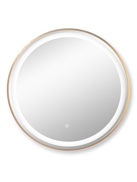 Зеркало настенное сенсорное, с LED – подсветкой, в круглой раме из алюминия, d=60 см, цвет золотой