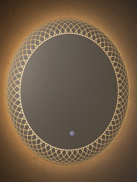 Зеркало настенное сенсорное, с LED – подсветкой, с гравировкой, d=60 см, глянцевый