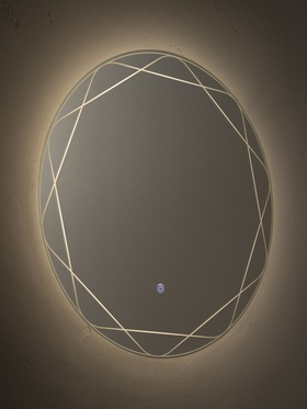 Зеркало настенное сенсорное, с LED – подсветкой, с гравировкой полосы, d=60 см