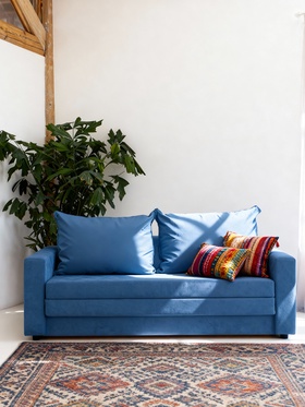 Диван прямой «Верона», механизм аккордеон, обивка велюр, цвет синий