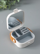 Шкатулка для украшений с зеркалом, с ручкой 3 ячейки, 3 полосы, белый, пластик, 9×9×3.8 см - Фото 5