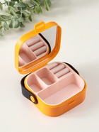 Шкатулка для украшений с зеркалом, с ручкой 3 ячейки, 3 полосы, оранжевый, пластик, 9×9×3.8 см - фото 63130184