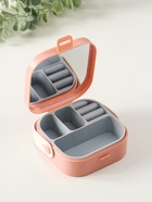 Шкатулка для украшений с зеркалом, с ручкой 3 ячейки, 3 полосы, персик, пластик, 9×9×3.8 см - Фото 5