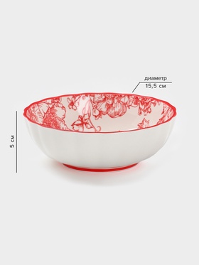 Салатник Botanica, 550 мл, 15×5.5 см, фарфор, белый, красный