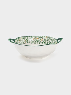 Бульонница с ручками «Гармония лепестков», 22.5×18×7 см, фарфор, белая, зелёная 10939719