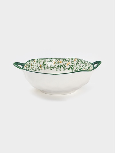 Бульонница с ручками «Гармония лепестков», 22.5×18×7 см, фарфор, белая, зелёная