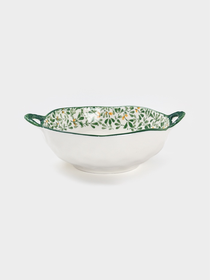 Бульонница с ручками «Гармония лепестков», 22.5×18×7 см, фарфор, белая, зелёная - Фото 1