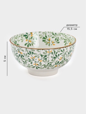 Салатник «Гармония лепестков», 750 мл, 15.5×5.5 см, фарфор, белая, зелёная