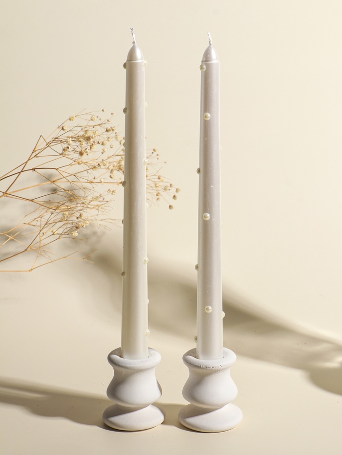 Набор свечей античных «Белый жемчуг», 2.3×25 см, 2 шт., 7.6×28×2.3 см - Фото 1
