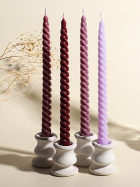 Набор свечей витых, 2×25 см, 4 шт., палитра бордового, 25.5×8.8×2.4 см