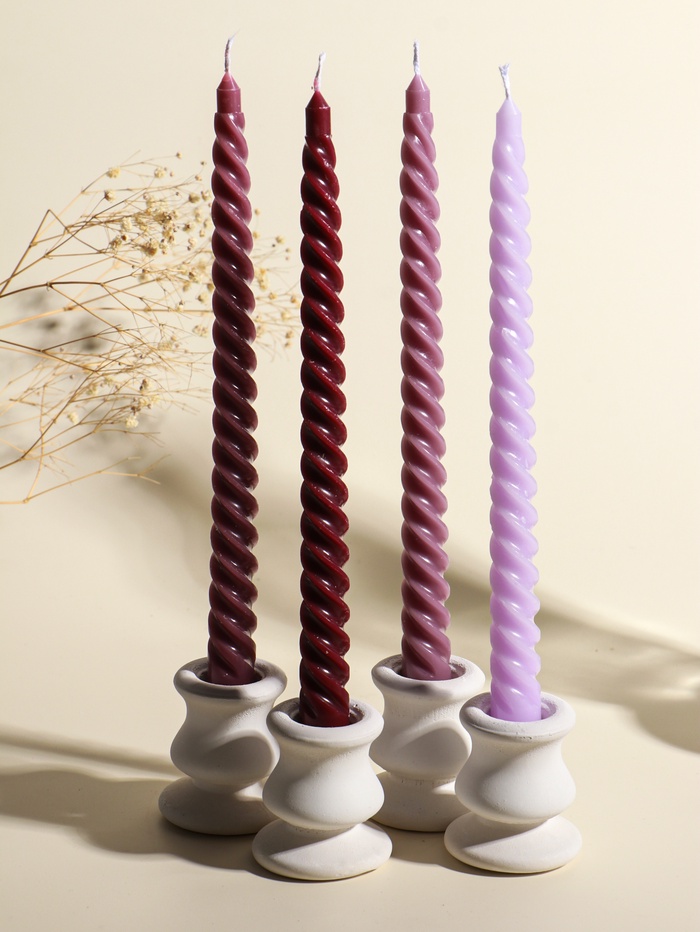 Набор свечей витых, 2×25 см, 4 шт., палитра бордового, 25.5×8.8×2.4 см - Фото 1