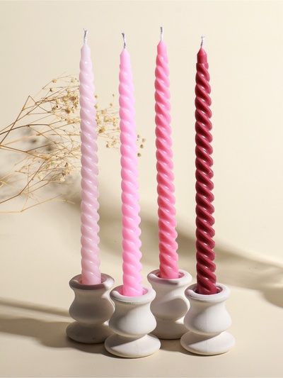 Набор свечей витых, 2×25 см, 4 шт., палитра розового, 25.5×8.8×2.4 см
