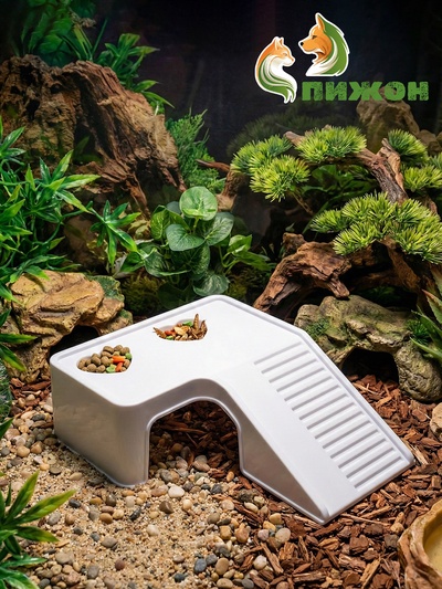 Мостик для черепах «Пижон», 19.8×17.2×6.5 см, большой, с отсеками для корма, пластик, белый