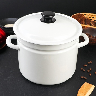 УЦЕНКА Кастрюля эмалированная, 7 л, цилиндрическая, без деколи, без крышки, белая