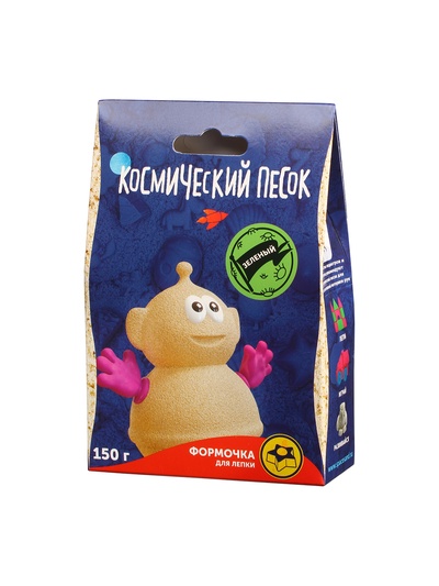 Игрушки в наборе ТМ "Космический песок" зелёный + формочка 150 г. Пакет.