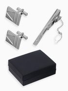 УЦЕНКА Набор мужской медный «Запонки + Зажим для галстука» резьба, цвет сер. - Фото 1