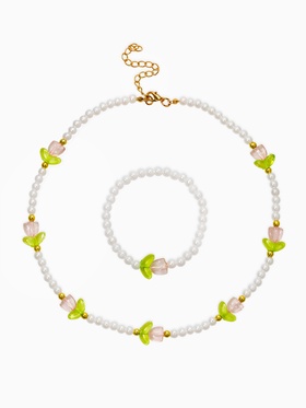 Комплект детский «Выбражулька. Тюльпаны и жемчуг», 2 предмета: бусы, браслет, бело-розовый 10892086