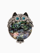 Брошь «Галлиотис» сова, зелёная в чернёном серебре - фото 63131136