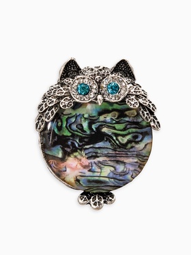 Брошь «Галлиотис» сова, зелёная в чернёном серебре 10904659