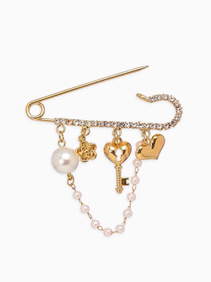 Булавка «Ключик от сердца», 6.5 см, белая в золоте - Фото 1