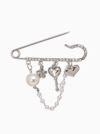 Булавка «Ключик от сердца», 6.5 см, белая в серебре