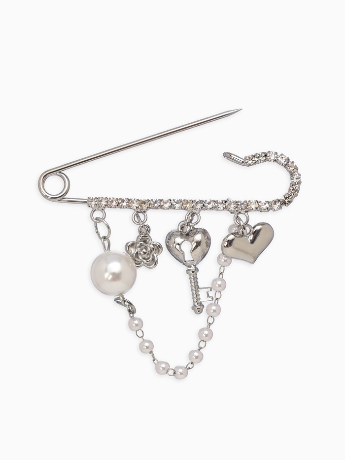 Булавка «Ключик от сердца», 6.5 см, белая в серебре - Фото 1