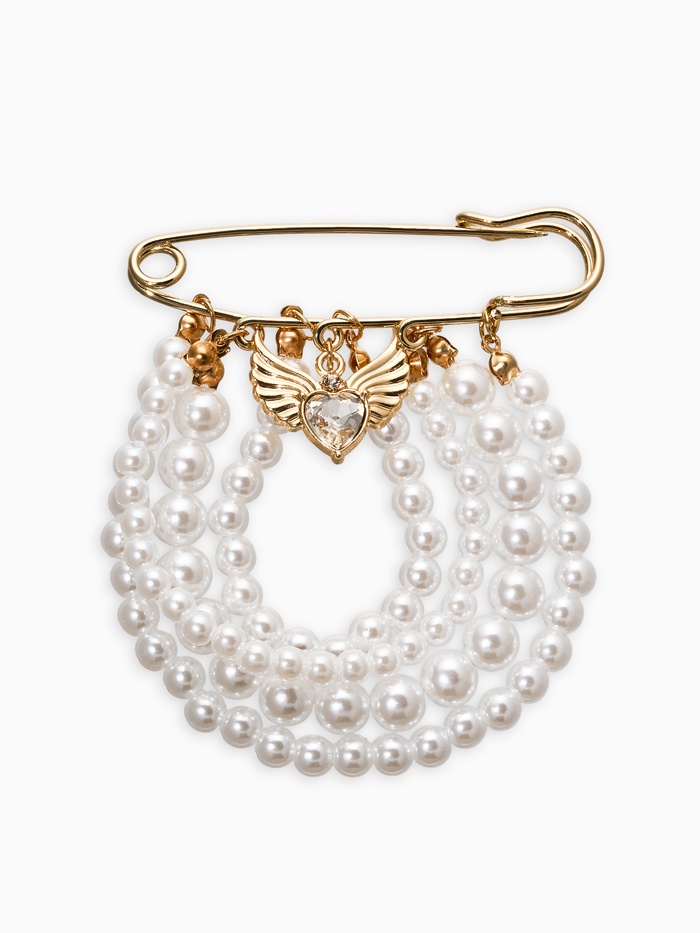 Булавка «Жемчужная россыпь», 6.5 см, d подвесок=5+6+8 см, белая в золоте