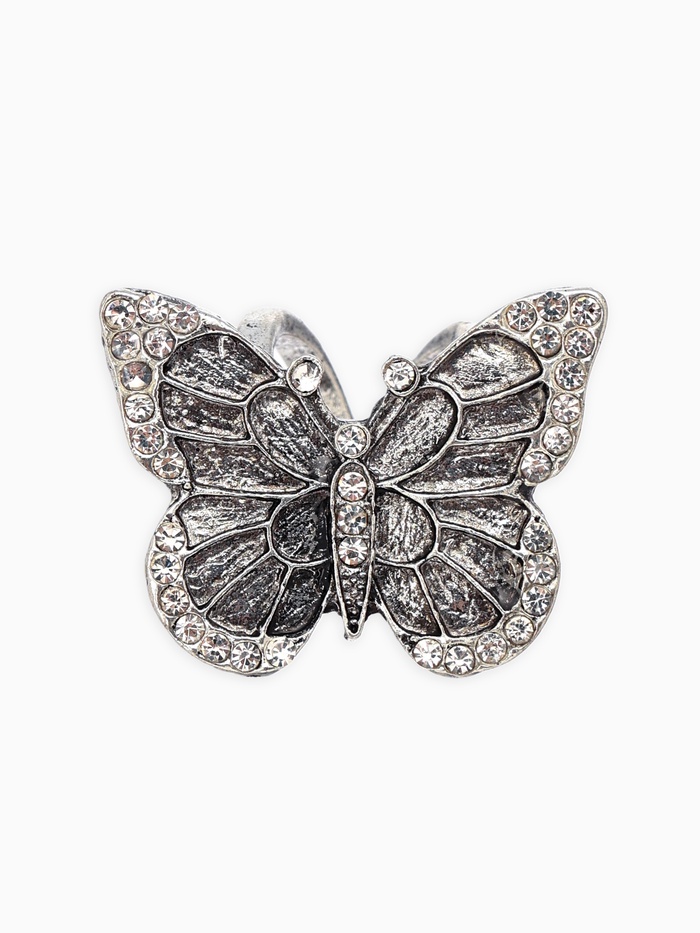 Кольцо для платка «Бабочка», белое в чернёном серебре - Фото 1