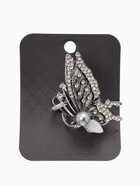 Кольцо для платка «Бабочка профиль», белое в чернёном серебре - Фото 4