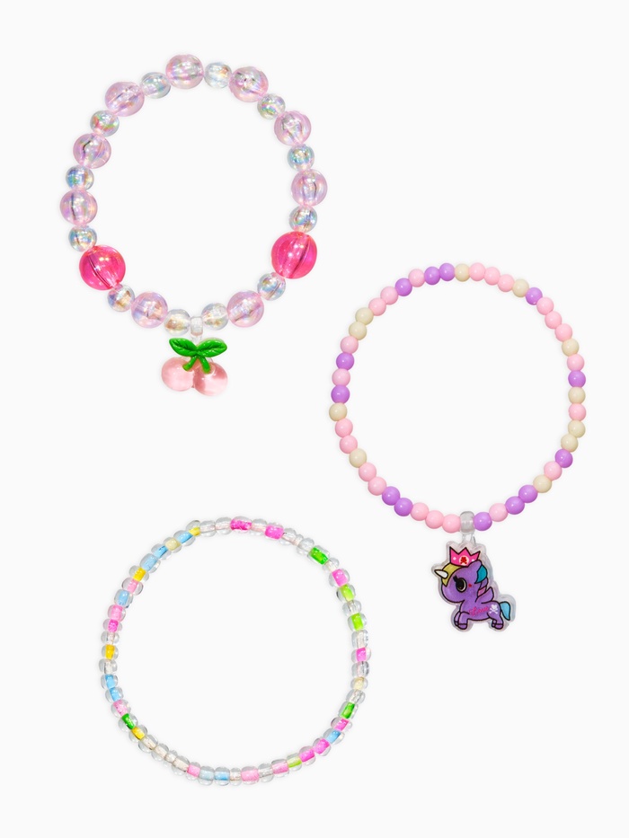 Браслеты детские «Выбражулька. Единорог, вишня и бусинки», набор 3 шт. цветной - Фото 1