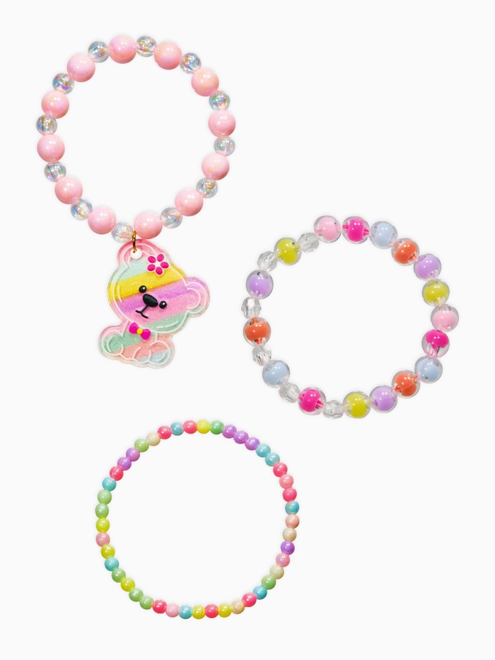 Браслеты детские «Выбражулька. Мишка и бусинки», набор 3 шт. цветной