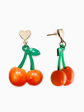 Серьги «Вишня» сердечки, красно-жёлтые в золоте 10904774