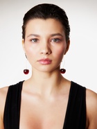 Серьги «Черешня», бордовые в золоте - Фото 2