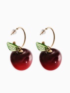 Серьги-кольца «Черешня с листочком», бордовые в золоте - Фото 3
