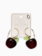 Серьги-кольца «Черешня с листочком», бордовые в золоте - Фото 4