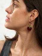 Серьги-кольца «Черешня с листочком», бордовые в золоте - Фото 2