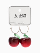 Серьги-кольца "Черешня с листочком", цвет бордовый в серебре 10904778