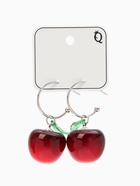 Серьги кольца «Черешня с листочком», бордовые в серебре - Фото 3