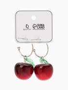 Серьги кольца «Черешня с листочком», бордовые в серебре - Фото 4