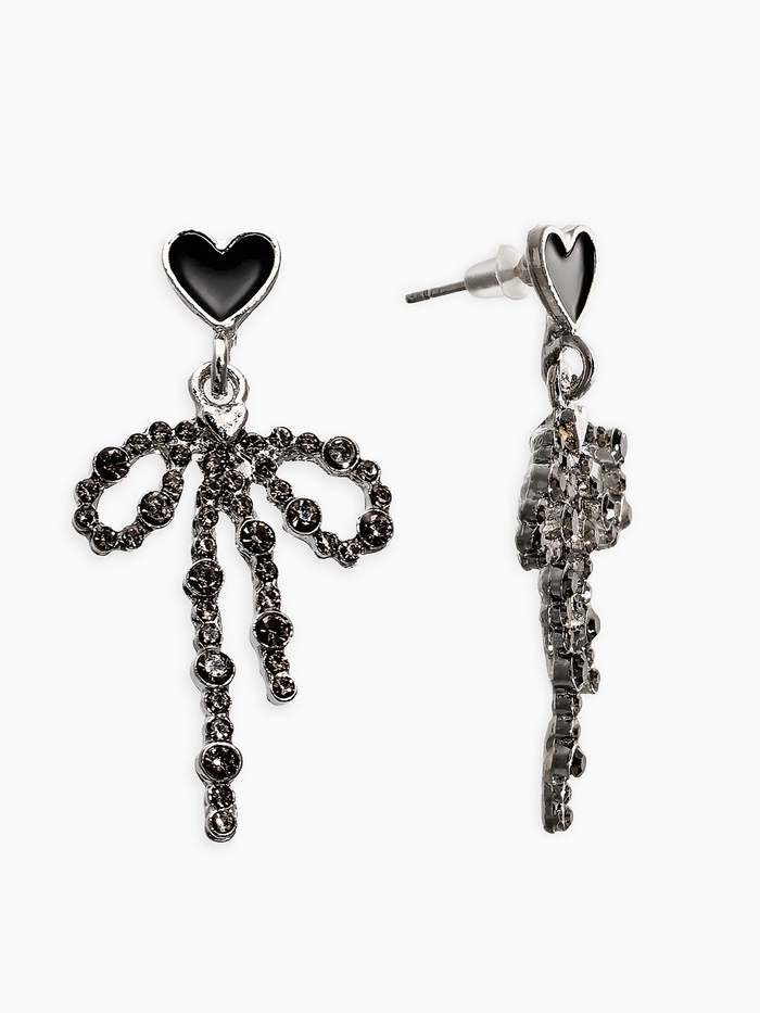 Серьги «Бантики с сердечками», чёрно-серые в серебре - Фото 1