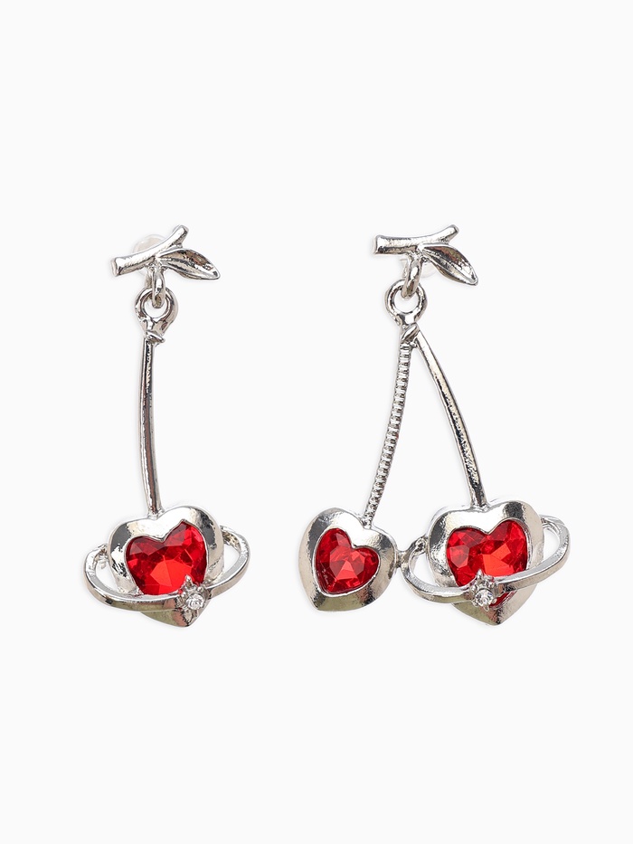 Серьги «Сердечная вишня», красные в серебре - Фото 1