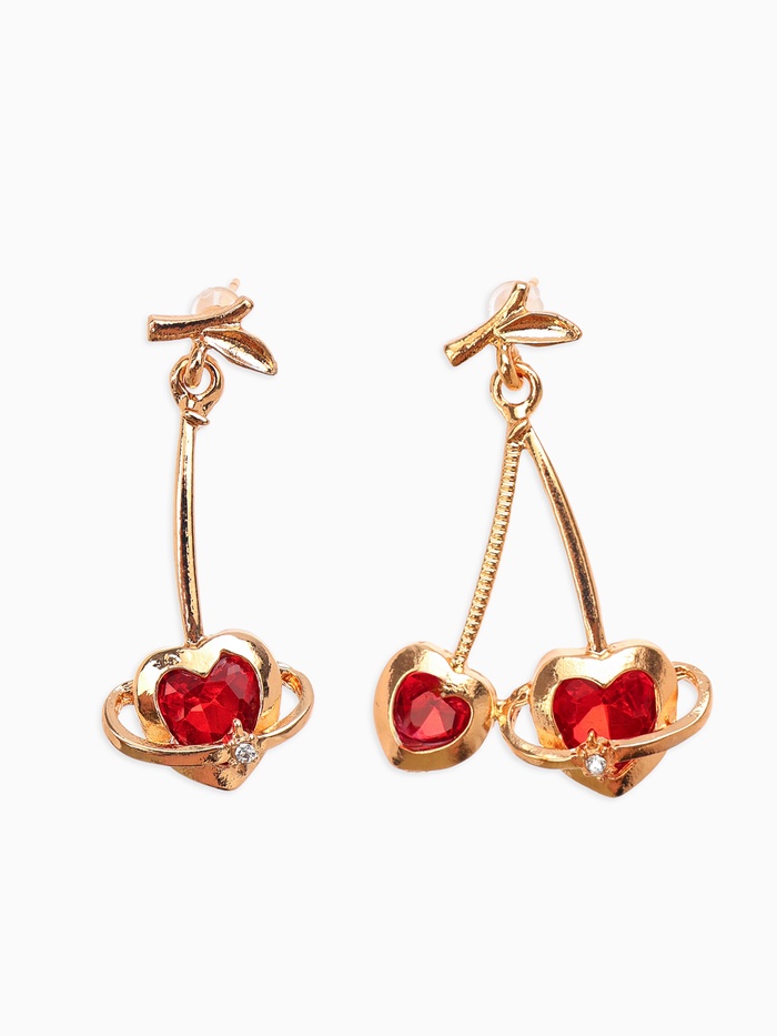 Серьги «Сердечная вишня», красные в золоте - Фото 1