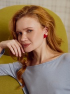 Серьги «Вытянутые сердечки», красные в золоте - Фото 2